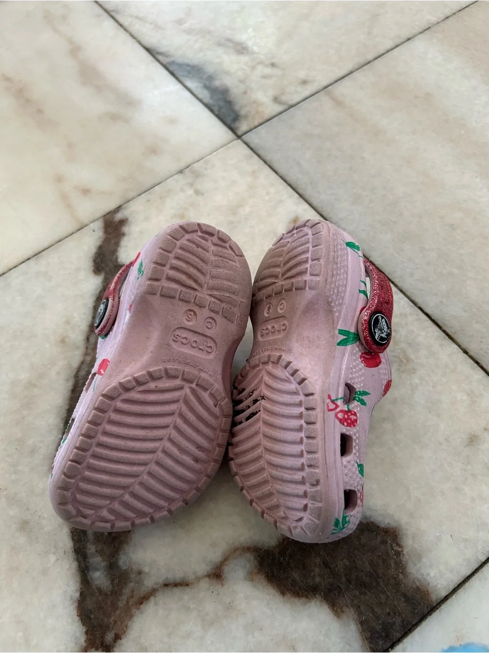 Pink Cherry Crocs and Blue Water Sandals